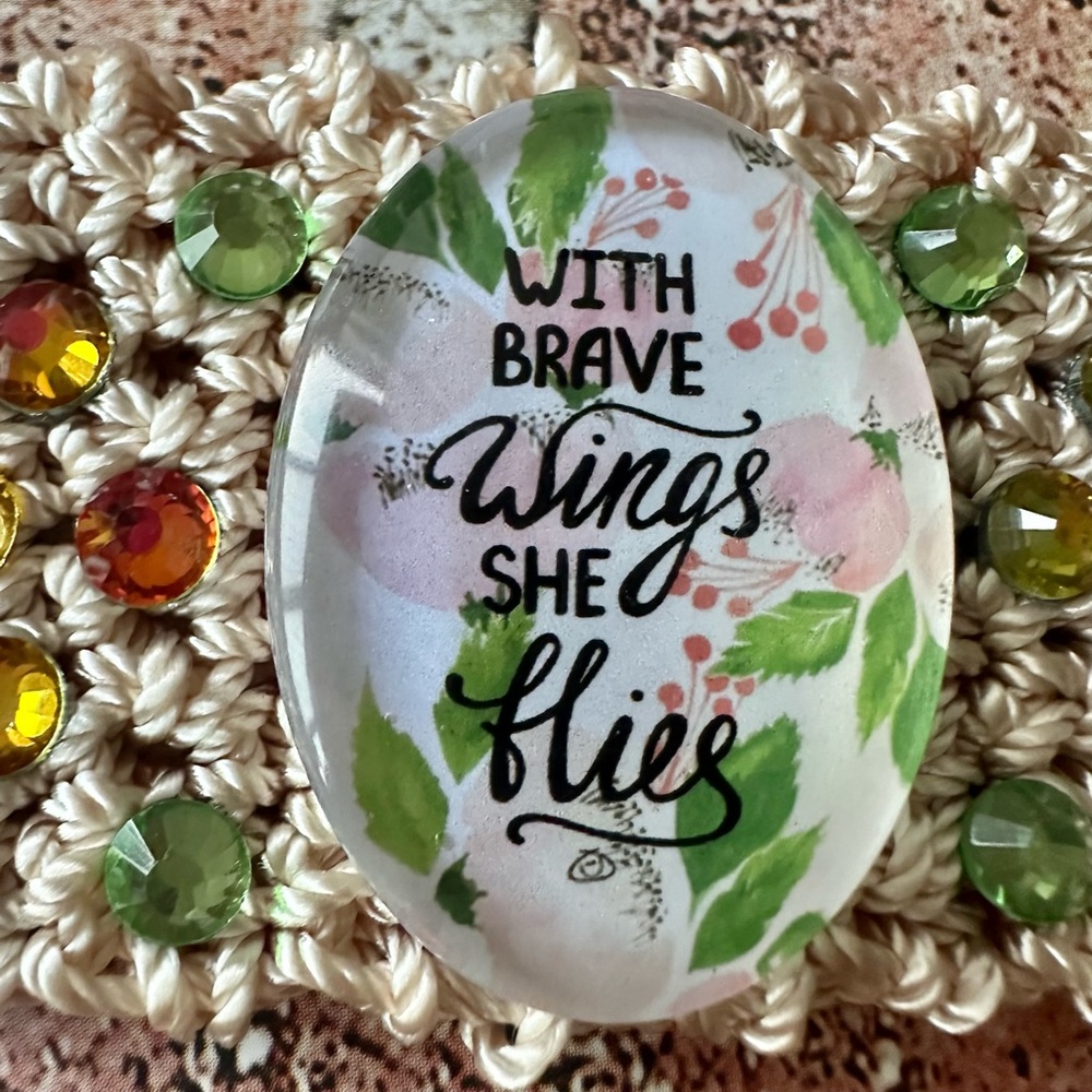 Hand Knits 2 Love Bracelet Positive Message Cabochon Glass Beads Designer Gift
